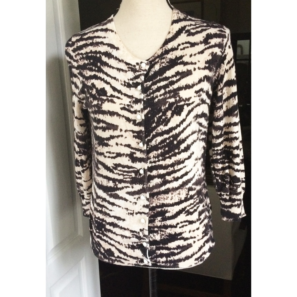 Talbots Zebra Stripes Cardigan M Cotton Rayon mix
